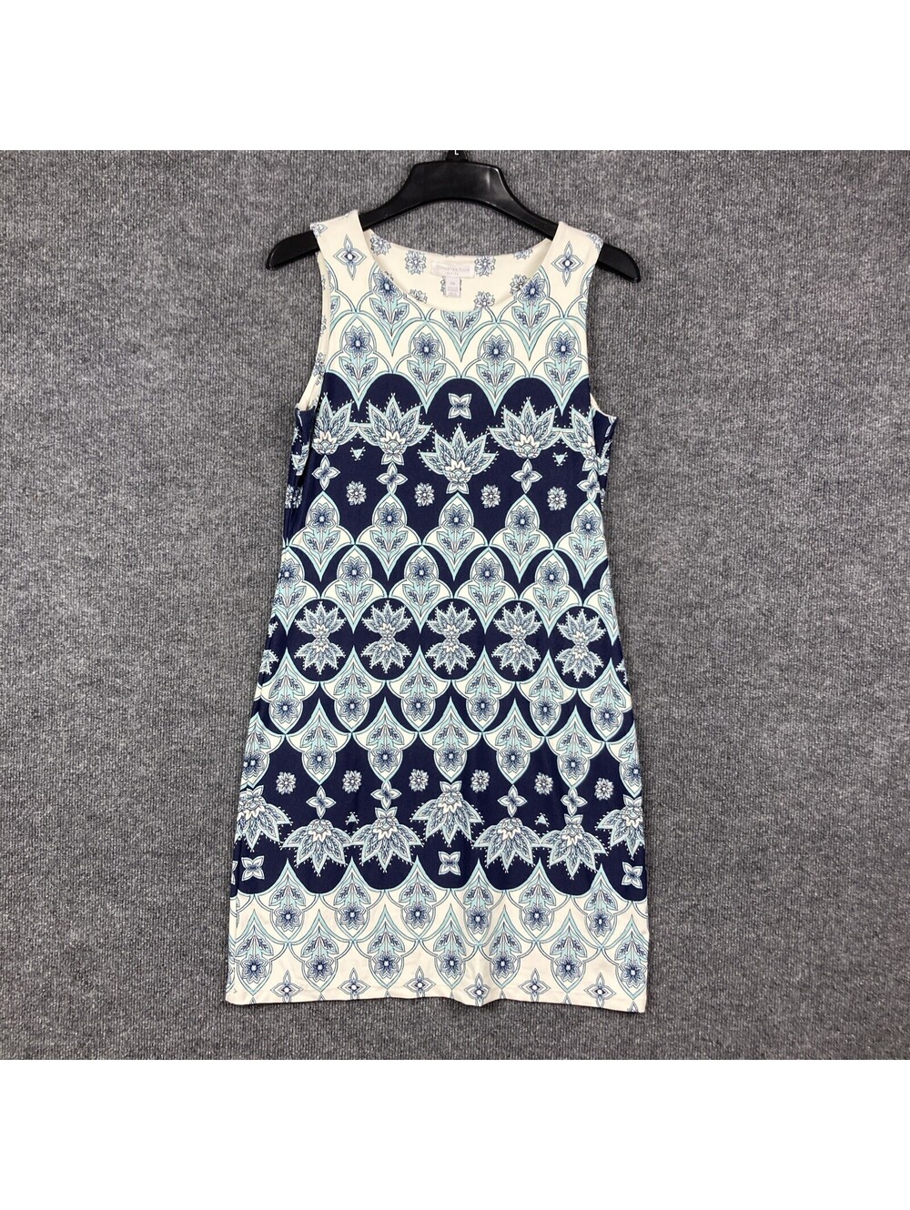 Charter Club Womens Petite Medium PM Blue & White Pattern Knee Length Tank Dress